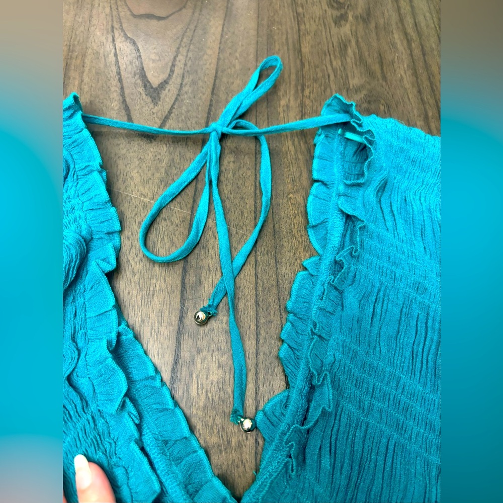 Davi & Dani Teal Ruffle Mini Dress Size Medium - Picture 7 of 9